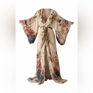 Floral Boho Kimono Robe Dress Size Small Flowing Maxi NEW